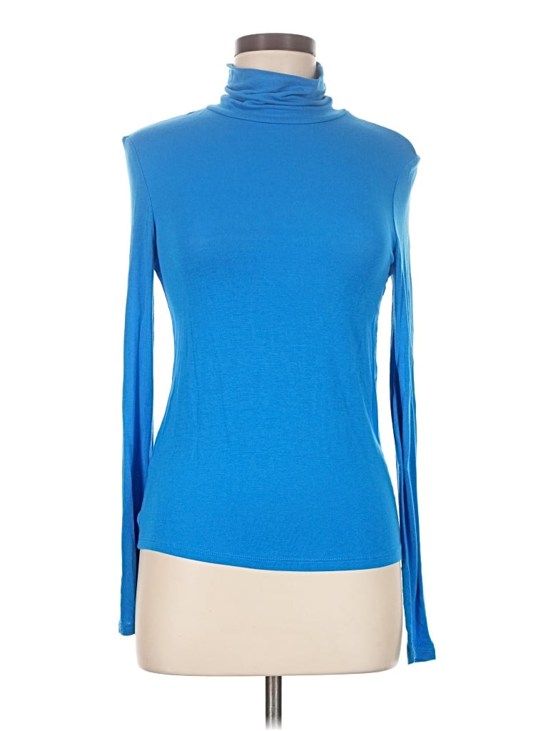 Pre-owned Mng Long Sleeve Top Blue Turtleneck Tops