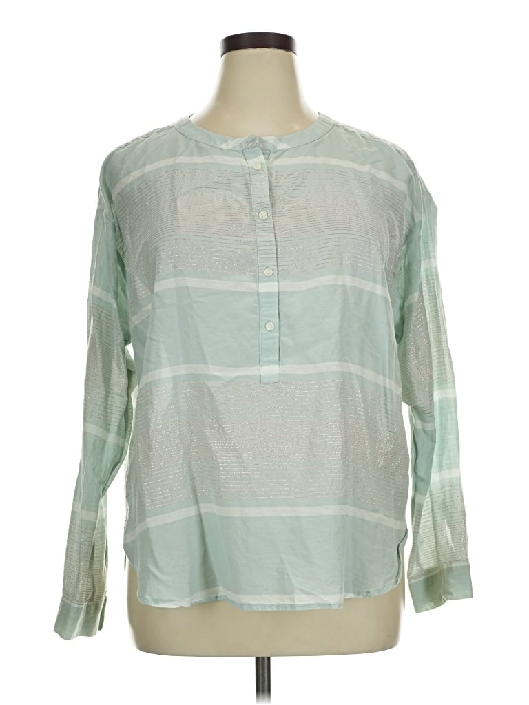 Pre-owned Ann Taylor Loft Long Sleeve Henley Shirt In Green