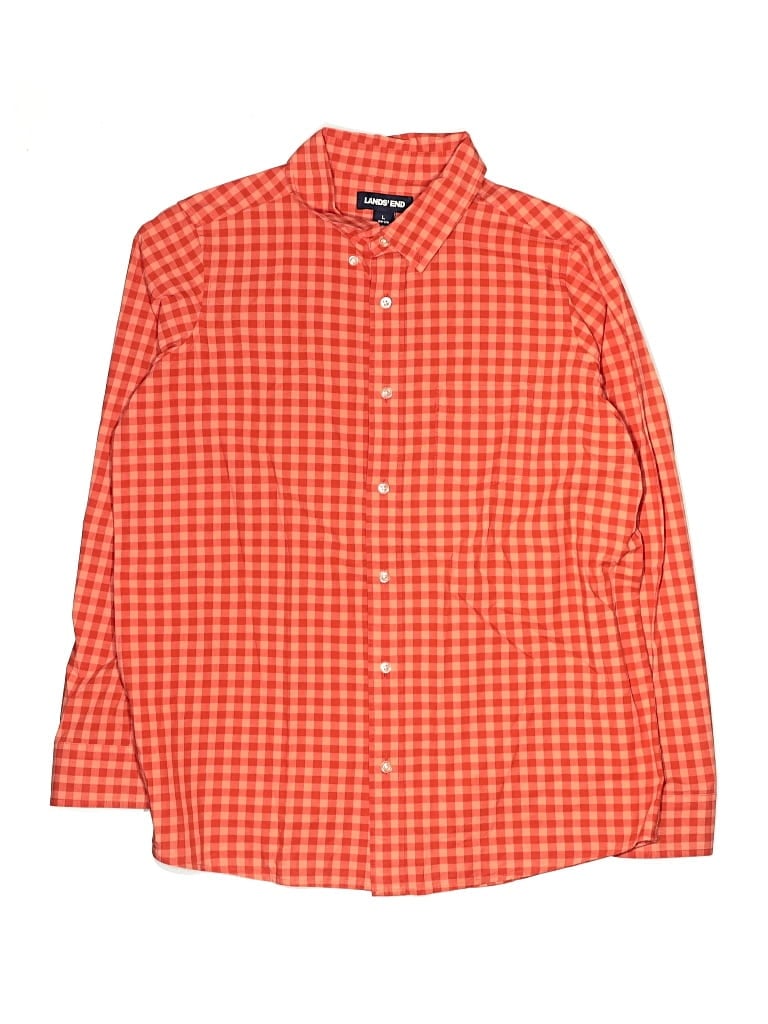 Pre-owned Lands' End Kids'  Long Sleeve Button Down Shirt In Orange
