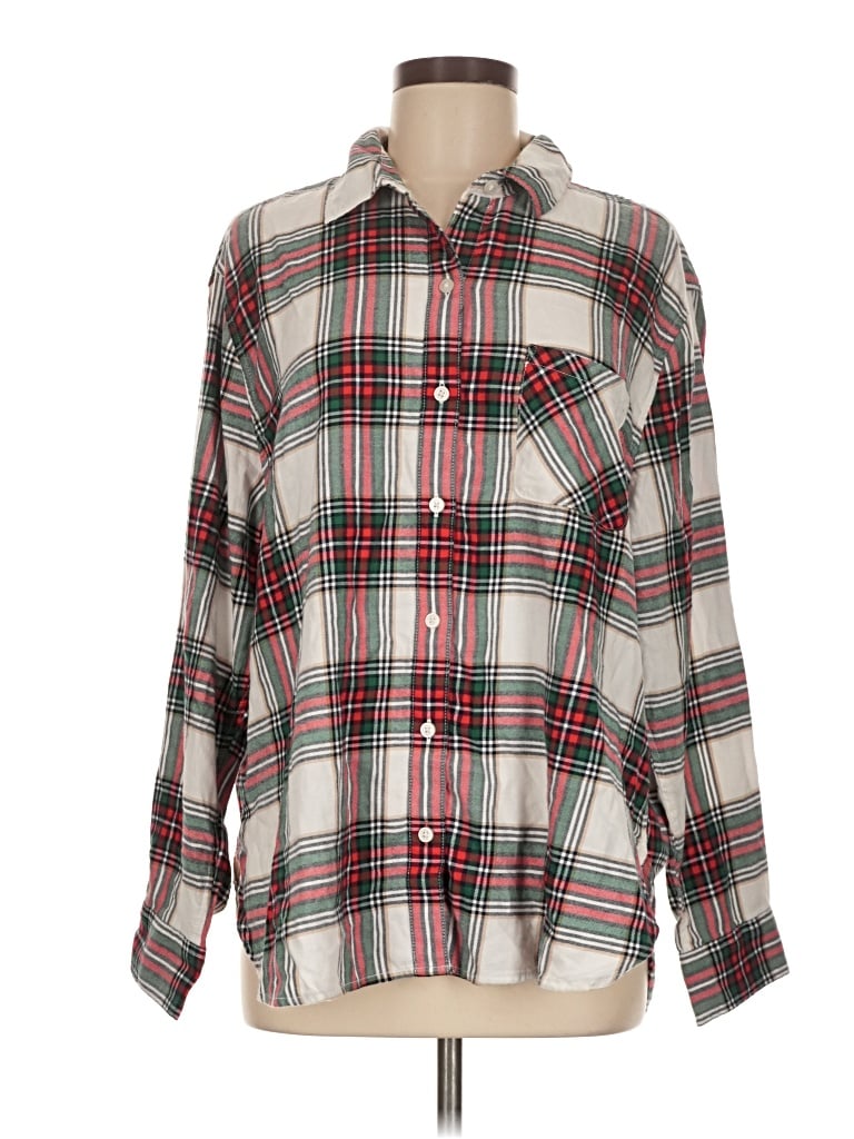 Pre-owned Aerie Long Sleeve Button Down Shirt In Silver