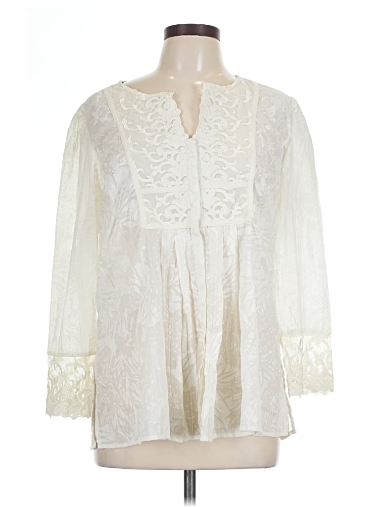 Pre-owned Coldwater Creek 3/4 Sleeve Blouse In Ivory