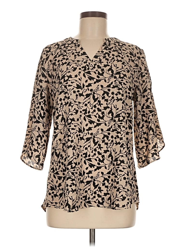 Pre-owned Unbranded 3/4 Sleeve Blouse In Tan