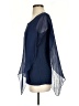 Baci 100% Silk Solid Blue Short Sleeve Silk Top Size S - photo 5