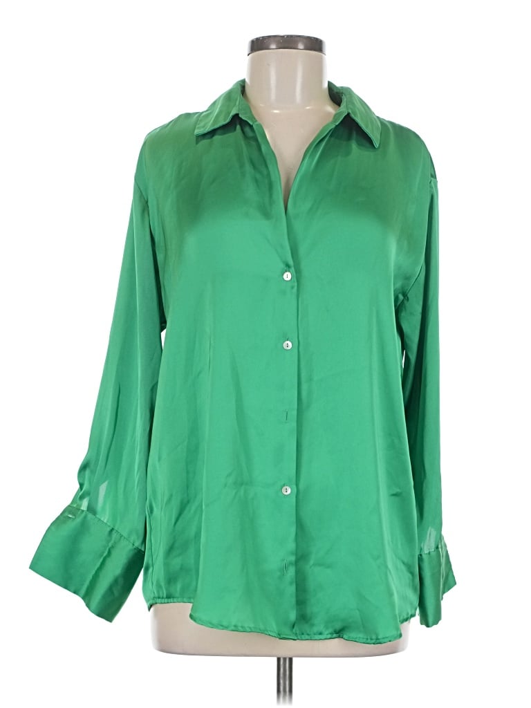 Pre-owned Zara Long Sleeve Blouse In Green