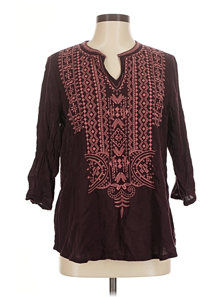 Pre-owned Purejill 3/4 Sleeve Blouse In Burgundy