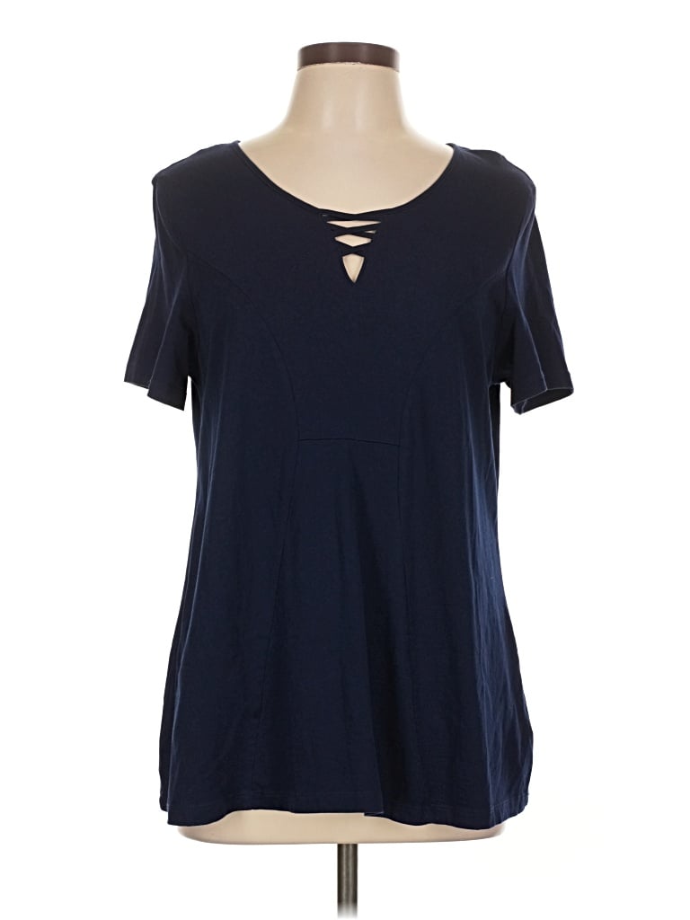 Pre-owned Kim Rogers Short Sleeve Top Blue Keyhole Neckline Tops