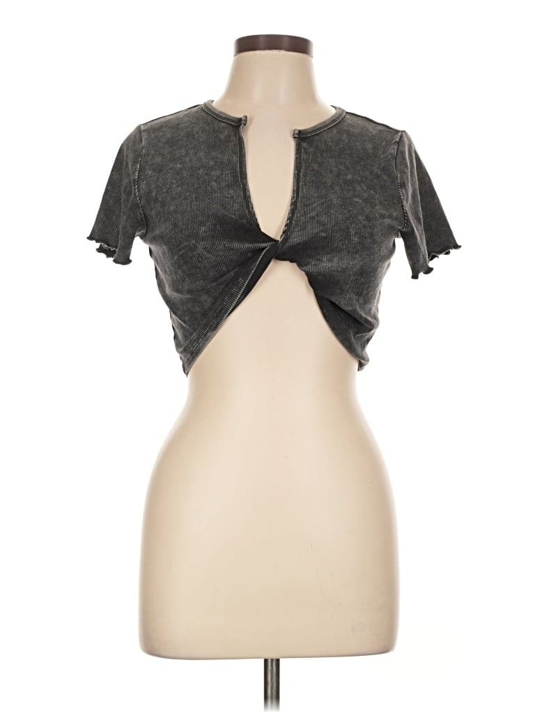 Pre-owned Wild Fable Short Sleeve Top Gray Keyhole Neckline Tops