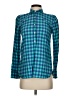 J.Crew 100% Cotton Checkered-gingham Teal Long Sleeve Blouse Size 00 - photo 1