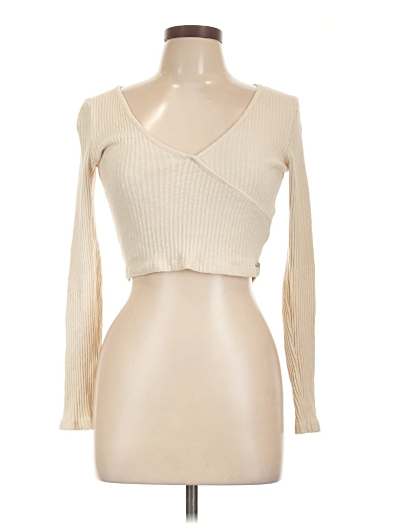 Pre-owned Pull & Bear Long Sleeve Top Ivory One Shoulder Neckline Tops