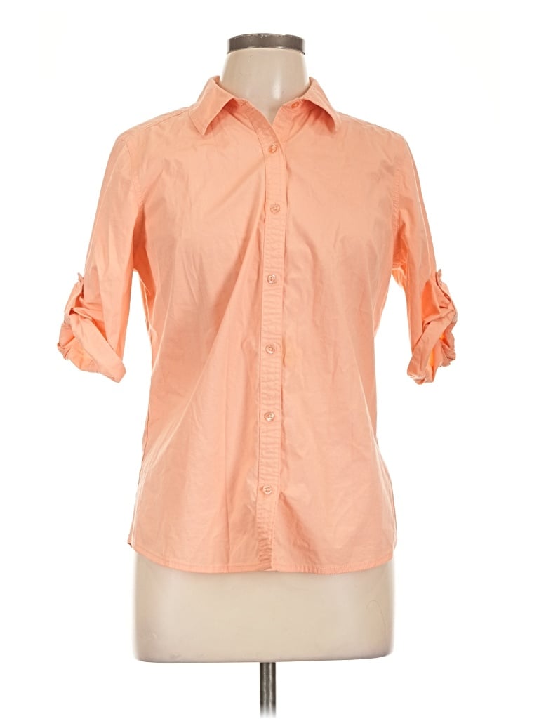Pre-owned St. John's Bay 3/4 Sleeve Button Down Shirt In Orange