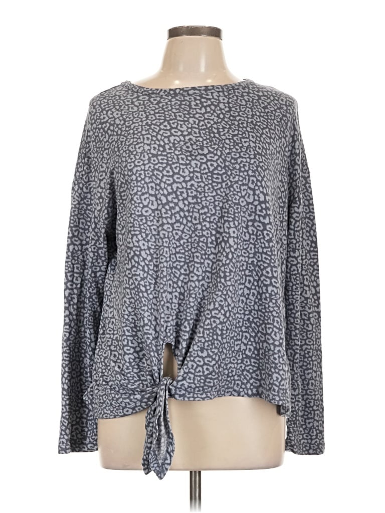 Pre-owned Como Vintage Long Sleeve Top Gray Keyhole Neckline Tops