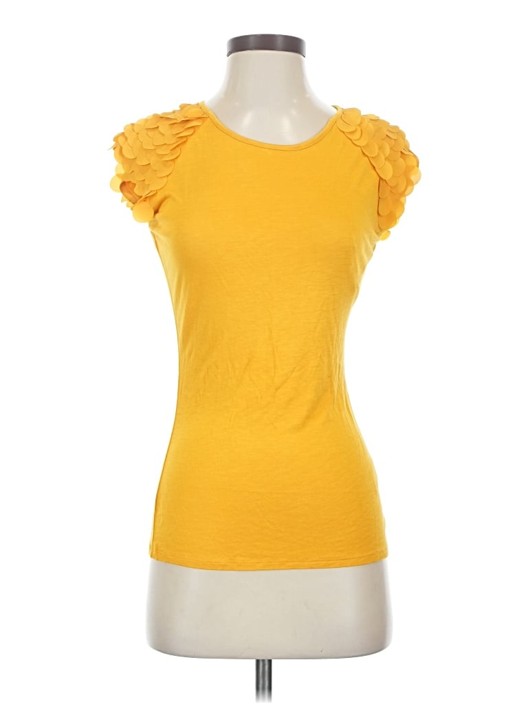 Pre-owned Ted Baker Short Sleeve Top Yellow Sweetheart Neckline Tops
