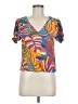 Unbranded 100% Rayon Tropical Orange Blue Short Sleeve Blouse Size M (estimated) - photo 1