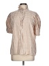 Unbranded Checkered-gingham Tan Short Sleeve Blouse Size L - photo 1