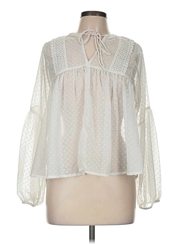 Pre-owned A.n.a. A New Approach Long Sleeve Blouse In Ivory