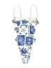 Boohoo Graphic Blue One Piece Swimsuit Size 2 - photo 2