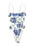 Boohoo Graphic Blue One Piece Swimsuit Size 2 - photo 1