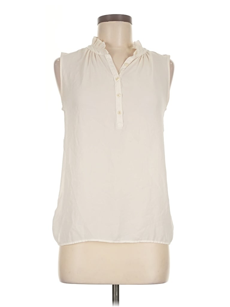 Pre-owned Ann Taylor Loft Sleeveless Button Down Shirt In Ivory