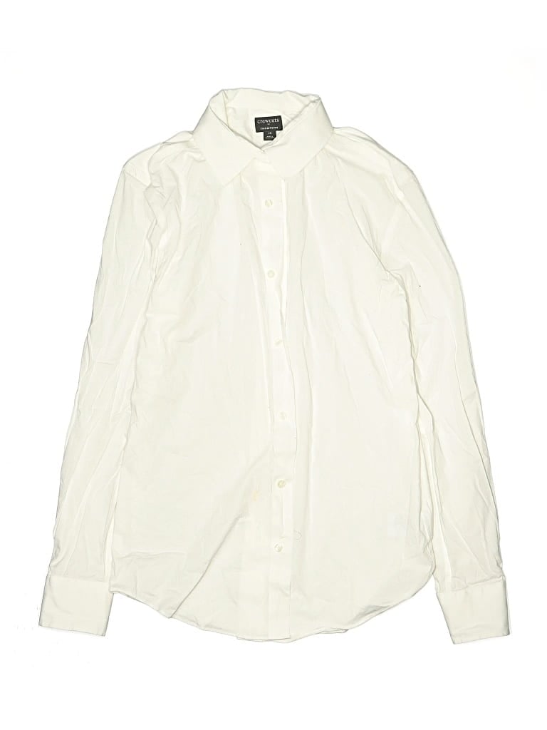 Pre-owned Crewcuts Kids' Long Sleeve Button Down Shirt In Ivory