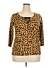 August Silk Animal Print Brown 3/4 Sleeve Top Size 2X - photo 1