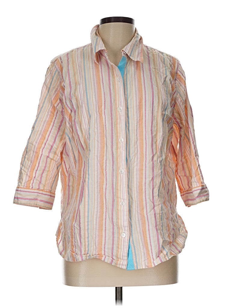 Pre-owned Talbots 3/4 Sleeve Button Down Shirt In Orange