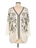 Unbranded 100% Polyester Floral Ivory 3/4 Sleeve Blouse Size Med - photo 2