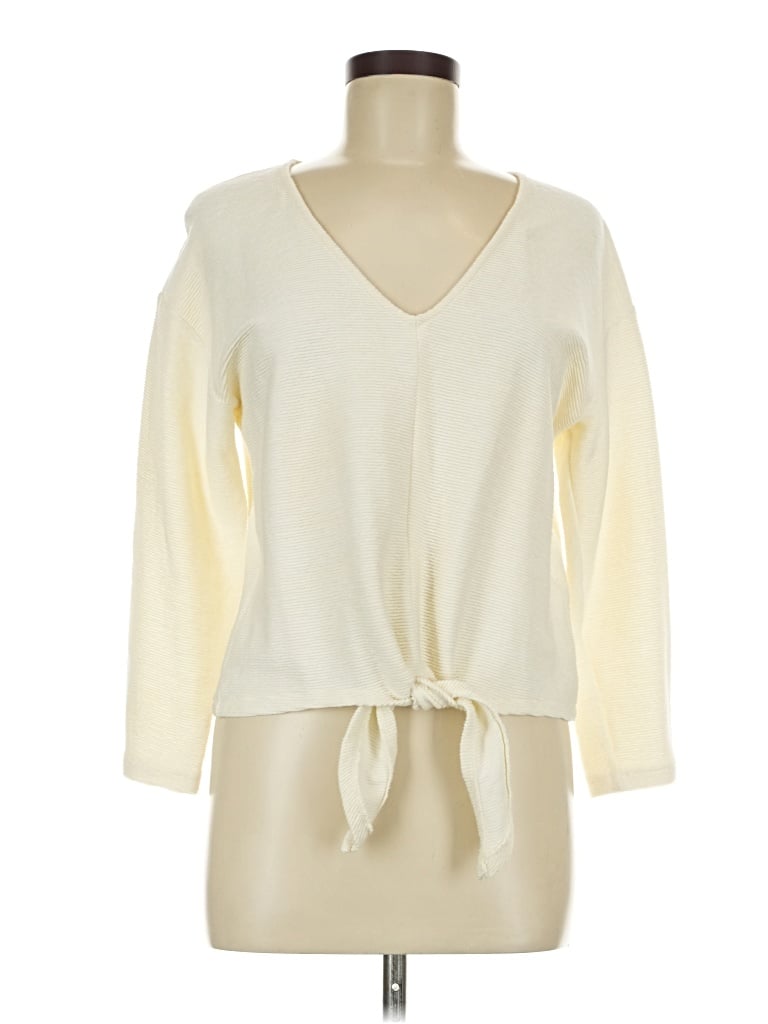 Pre-owned Texture & Thread Madewell Long Sleeve Top Ivory Plunge Neckline Tops