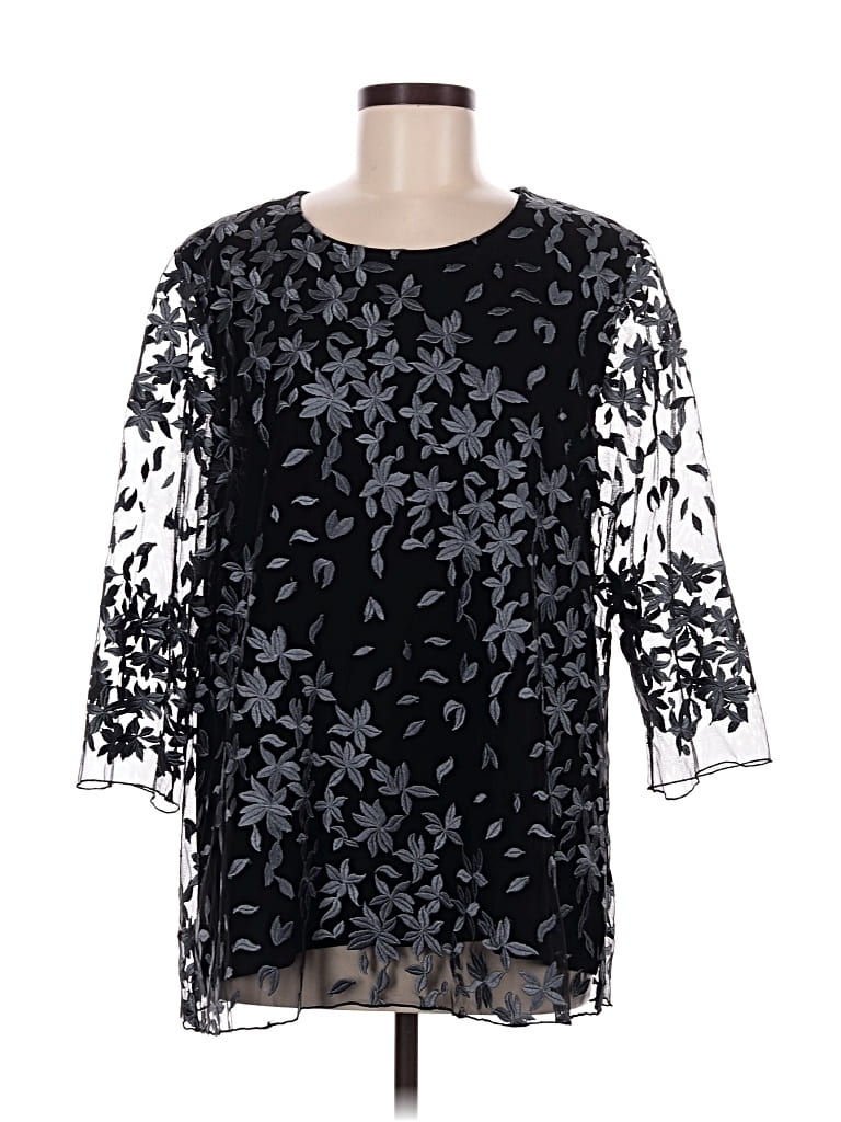 Pre-owned Caroline Rose 3/4 Sleeve Blouse In Black