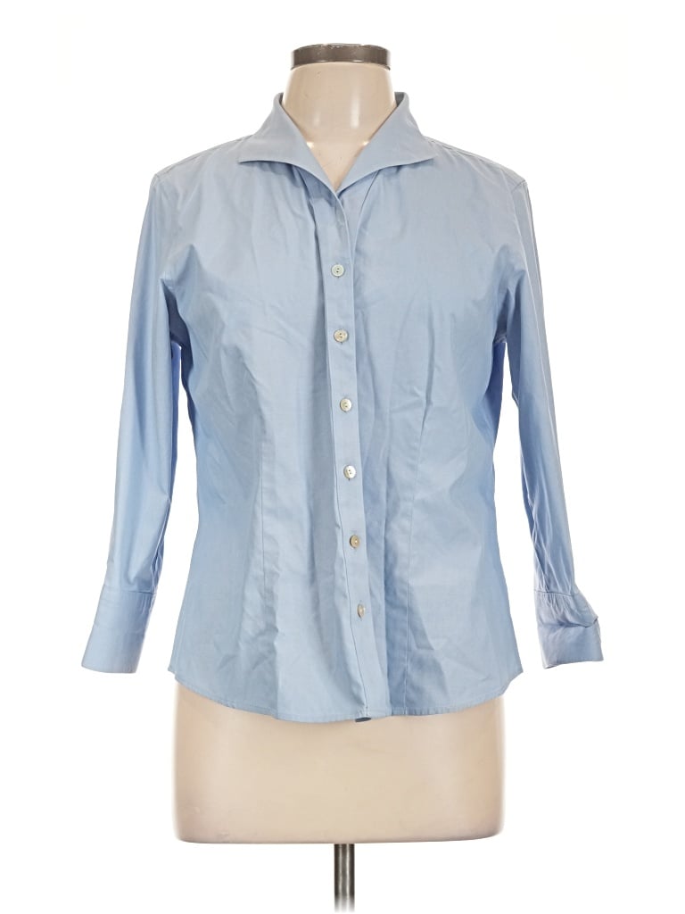 Pre-owned Coldwater Creek 3/4 Sleeve Button Down Shirt In Blue