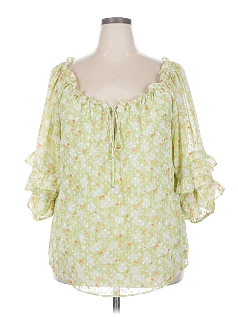 Pre-owned Cato 3/4 Sleeve Blouse In Green
