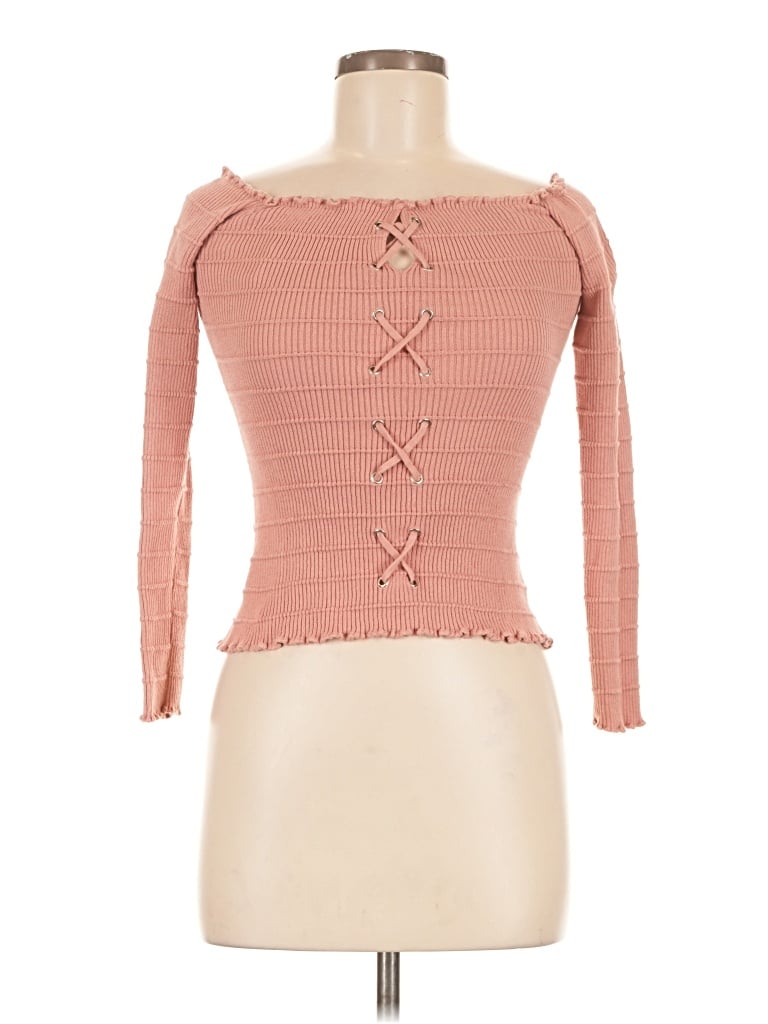 Pre-owned Ambiance Apparel Long Sleeve Top Pink Sweetheart Neckline Tops