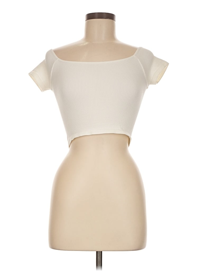 Pre-owned By Together Short Sleeve Top Ivory Strapless Neckline Tops