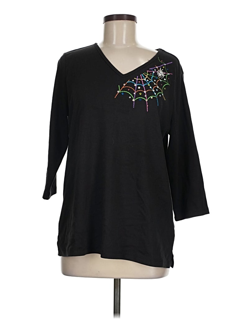 Pre-owned Quacker Factory 3/4 Sleeve T-shirt In Black