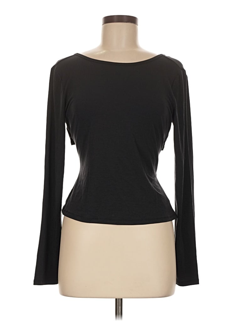 Pre-owned Gap Fit Long Sleeve Top Black Boatneck Tops