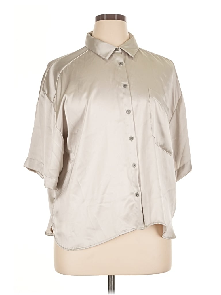 Pre-owned Ann Taylor Loft 3/4 Sleeve Button Down Shirt In Silver