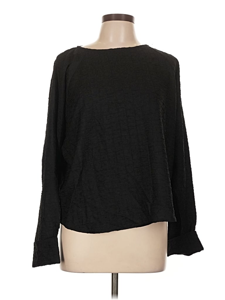 Halston Long Sleeve Top Black Boatneck Tops