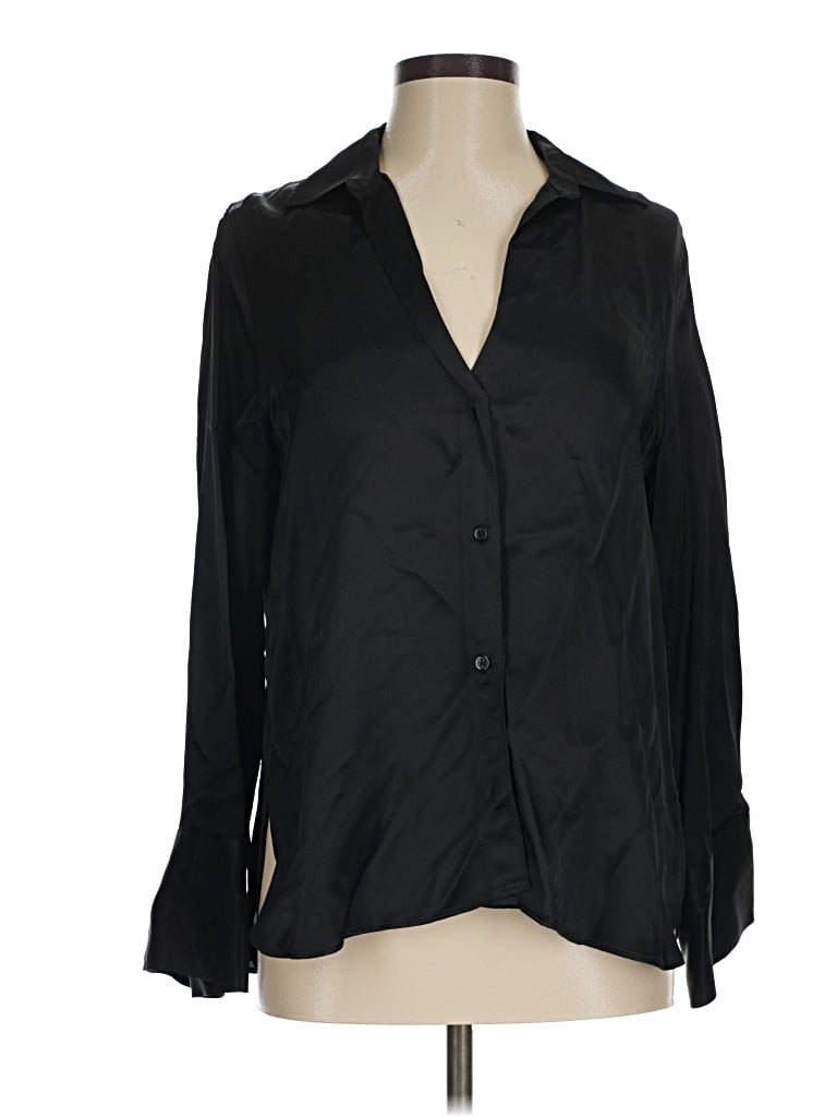 Pre-owned Zara Long Sleeve Blouse In Black