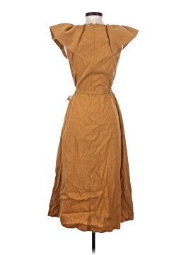 soft linen dress Yellow short sleeve V linen wrap dress with belt 2803