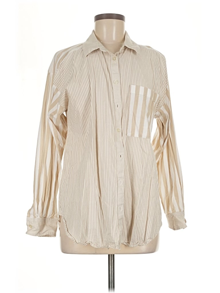 Pre-owned Ann Taylor Loft Long Sleeve Button Down Shirt In Ivory