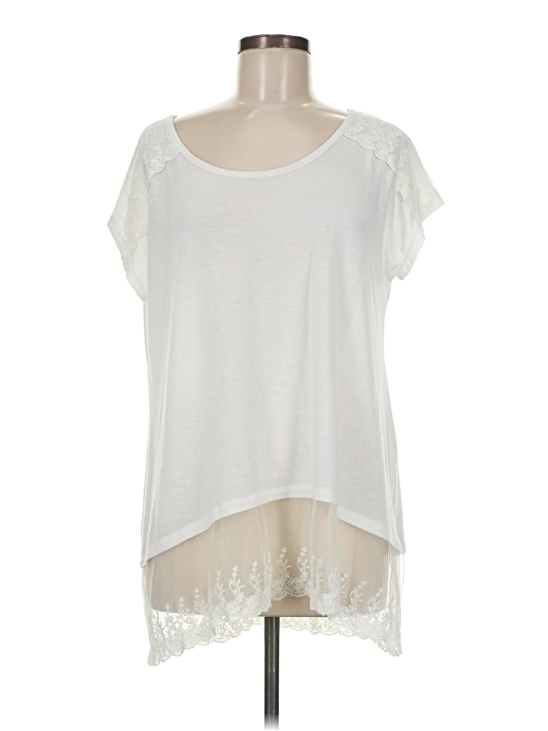 Pre-owned Paper Crane Short Sleeve Top Ivory Scoop Neck Tops