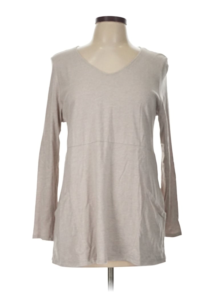 Pre-owned Purejill Long Sleeve Top Gray Scoop Neck Tops