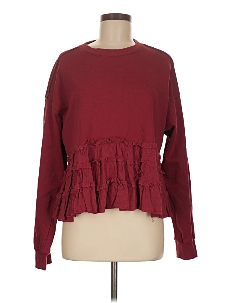 Pre-owned Altar'd State Long Sleeve Top Burgundy Ruffles Neckline Tops