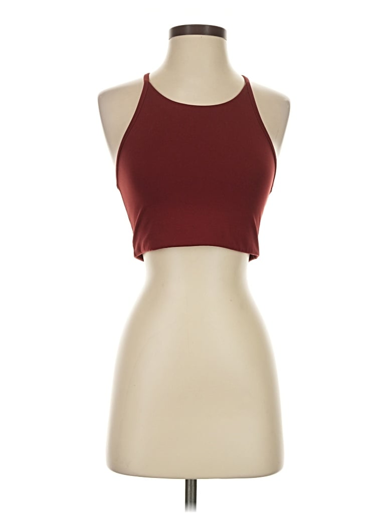 Pre-owned Girlfriend Collective Tank Top Burgundy Halter Neckline Tops
