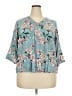 Fun2Fun 100% Rayon Floral Teal 3/4 Sleeve Blouse Size 2X - photo 1