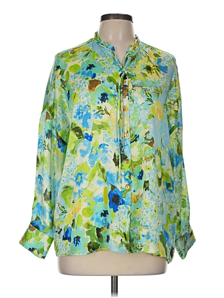 Pre-owned Zara Long Sleeve Blouse In Green