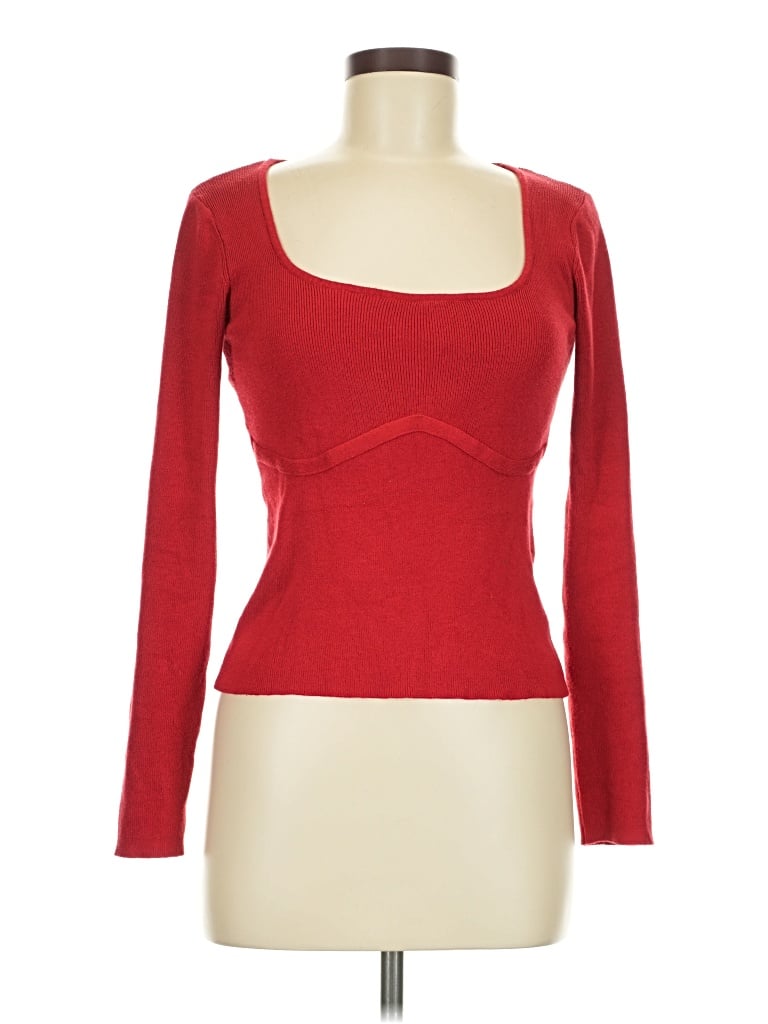 Pre-owned Pink Rose Long Sleeve Top Red Sweetheart Neckline Tops