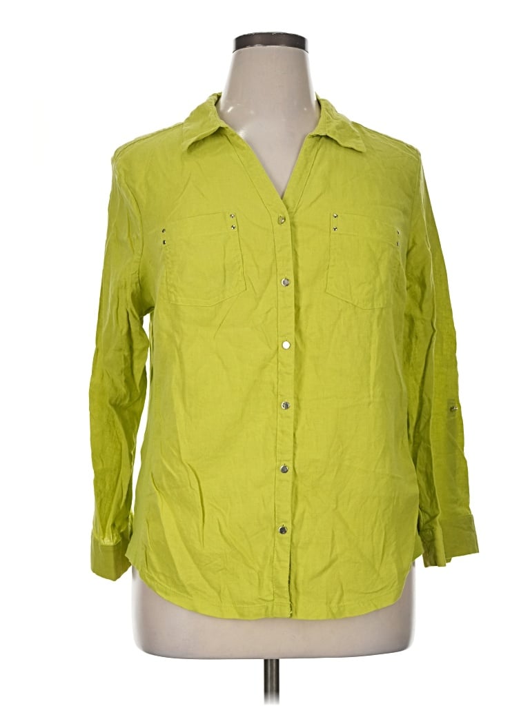 Pre-owned Emily Daniels 3/4 Sleeve Button Down Shirt In Green
