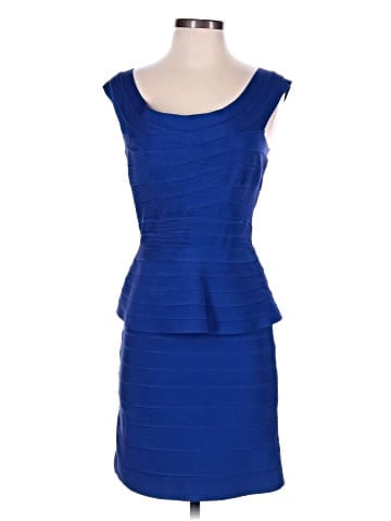 Herve Leger Blue Peplum Bandage Dress (view 1)