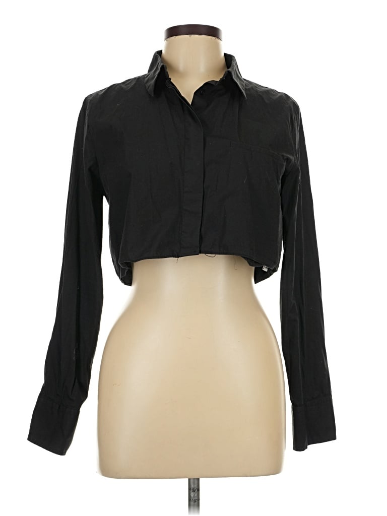 Pre-owned Zara Long Sleeve Blouse In Black