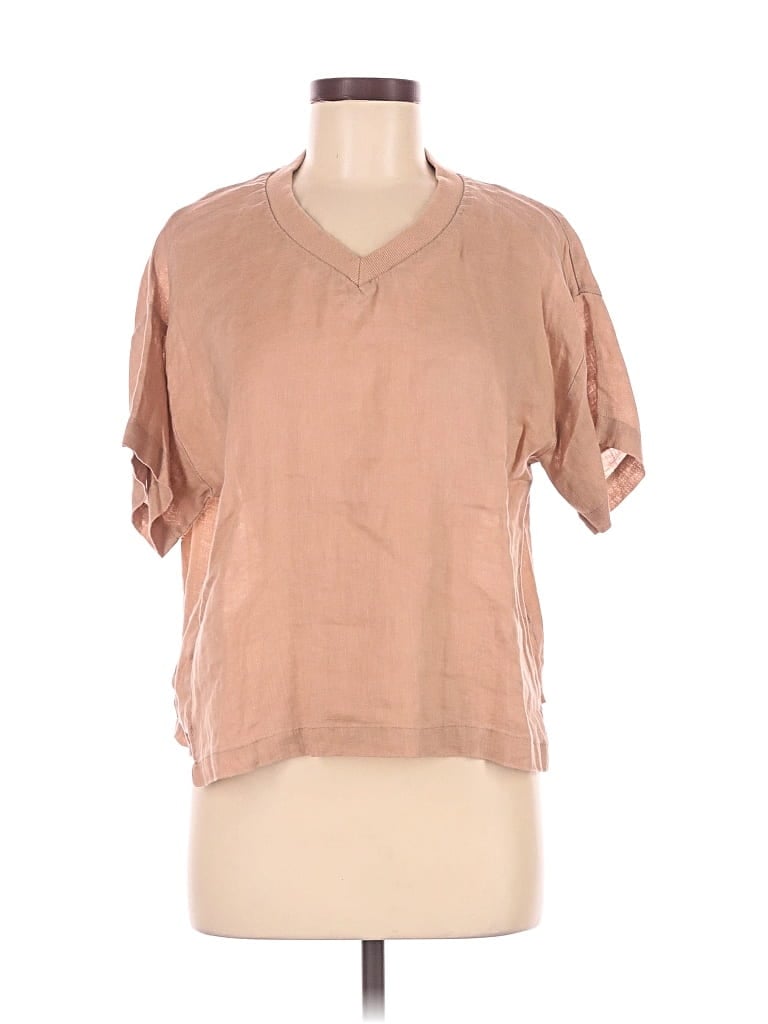 Pre-owned Unbranded Short Sleeve Blouse In Tan